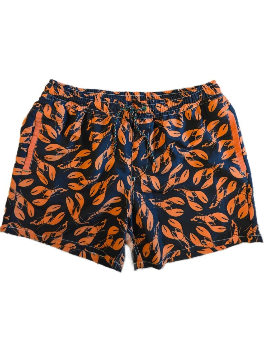 Sperry Top-Sider Lobster Swim Trunks Mens Large L Navy Blue Orange Mesh Lined